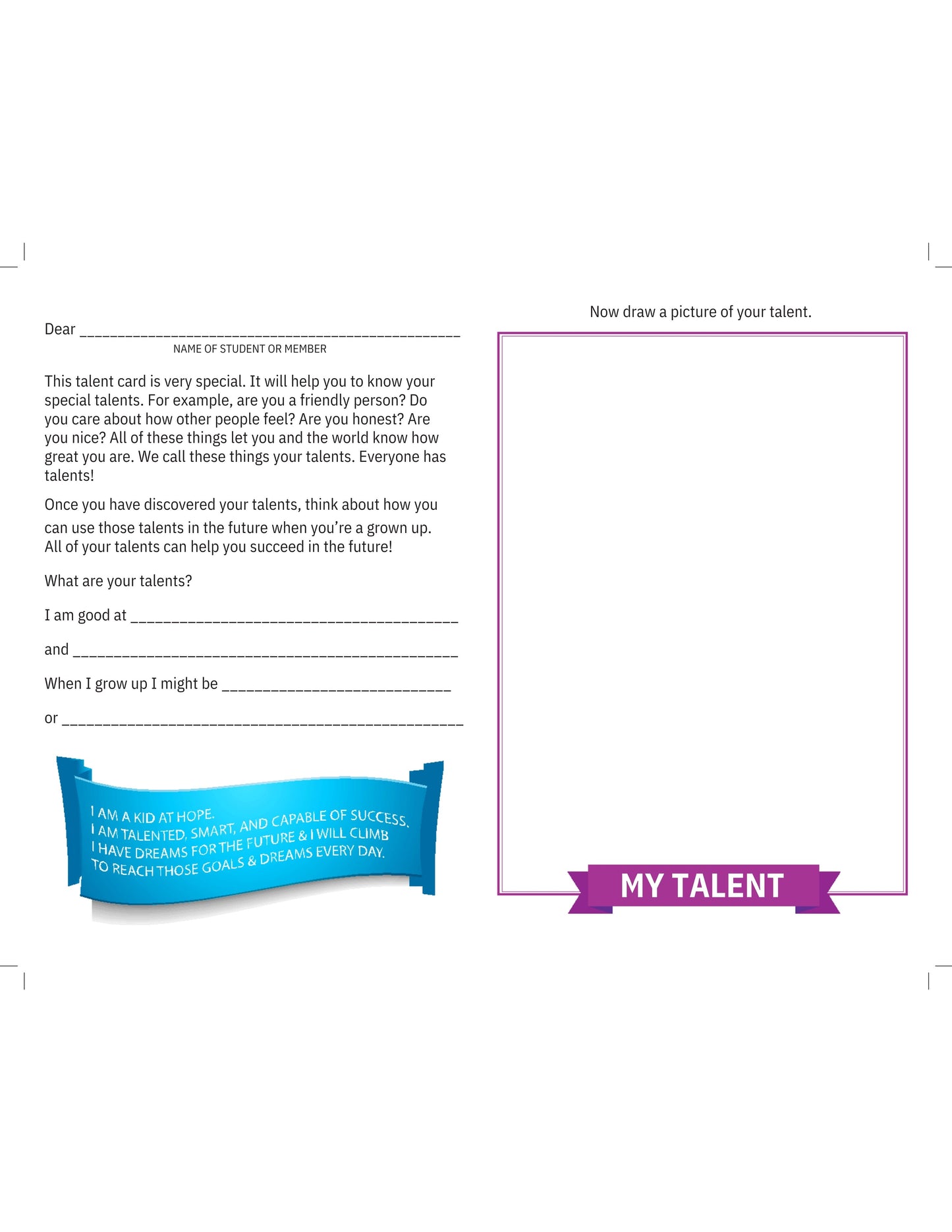 Little Kids at Hope Talent Card